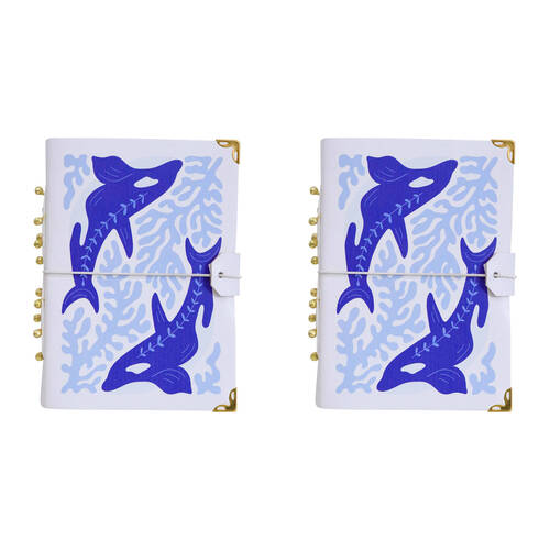 2PK LVD Leather Notebook Writing Stationery 18x13cm - Blue Whale