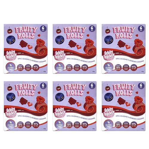 6x 6pc Hot Shots Iddy Biddy Apple Blueberry & Raspberry Flavoured Fruity Rolls 120g