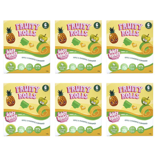 6x 6pc Hot Shots Iddy Biddy Pineapple & Green Apple Flavoured Fruity Rolls 120g