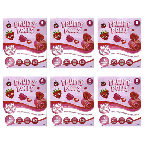 6x 6pc Hot Shots Iddy Biddy Apple Strawberry & Raspberry Flavoured Fruity Roll 120g
