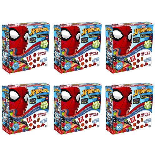 6x 8pc Hot Shots Spiderman Iddy Biddy Berry Blast Fruit Flavoured Snack Packs 160g