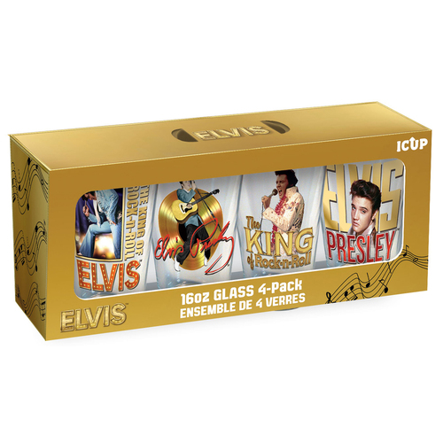 4pc Aquarius Elvis Presley Drinking Glass Set Drinkware 16oz