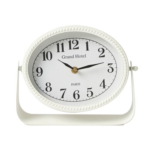 Pilbeam Living Metal Grand Hotel Mantel Clock Home Decor - White