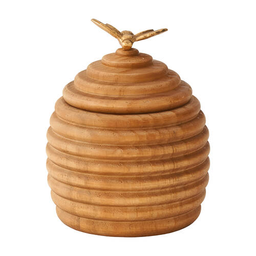 Pilbeam Living Beehive Jar Large Home/Office Room Decor Pinewood/Metal 19cm