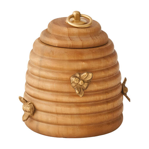 Pilbeam Living Beehive Jar Small Home/Office Room Decor Pinewood/Metal 14cm