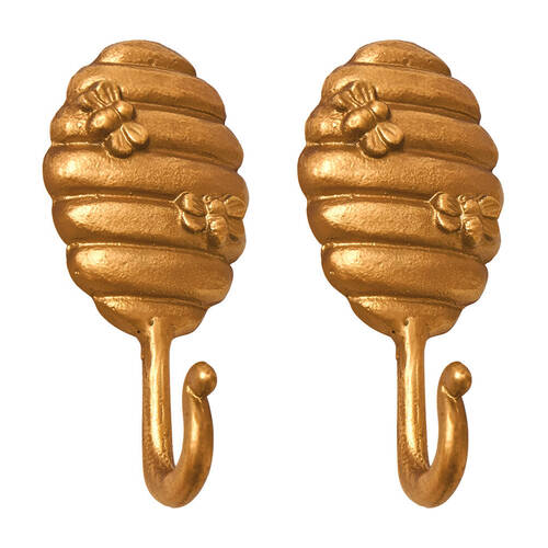 2PK Pilbeam Living Beehive Wall Hook Iron Home Decorative Rustic Gold 15.5cm
