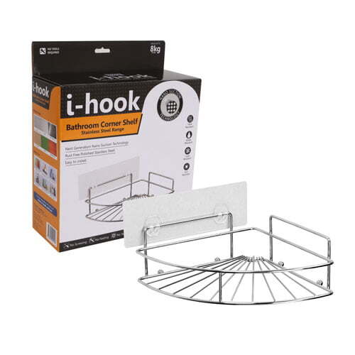 I-Hook 22cm Bathroom Corner Shelf Organiser - Silver