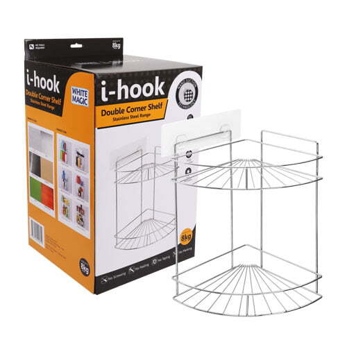 I-Hook 34cm Double Corner Shelf Organiser Storage - Silver