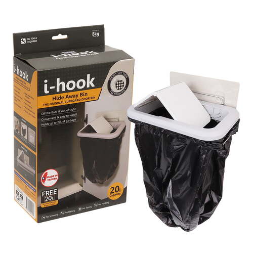 I-Hook Hide Away Bin 15L Trash Storage Waste Garbage Bag - Black