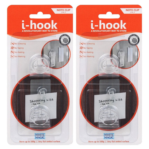 2PK 2pc I-Hook Multi-Surface Adhesive 6.8cm Note Clip/Holder