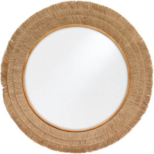 LVD Fringing Boho Linen/MDF/Glass 65cm Mirror Home Decor Round - Brown