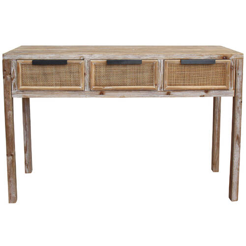 LVD Marco Wood/Rattan/Metal 80x120cm 3-Drawer Console Table Furniture Rect NTRL