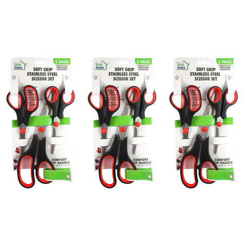 3x 3pc Ideal Home Soft Grip Stainless Steel Craft Scissors Set Multipurpose