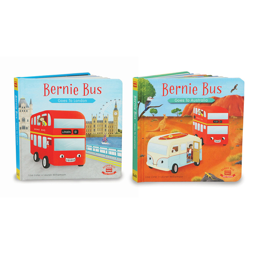 2PK Indigo Jamm Book Bernie Bus Goes To Australia & London Set 12m+