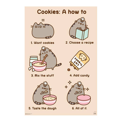 Pusheen Cookies A How to Poster 91.5x61cm Kids Room Decor