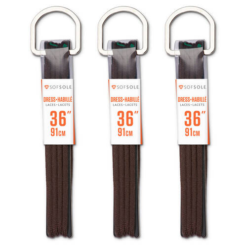 3PK SofSole Dress Casual Sneaker Shoe Laces Round 36in - Brown