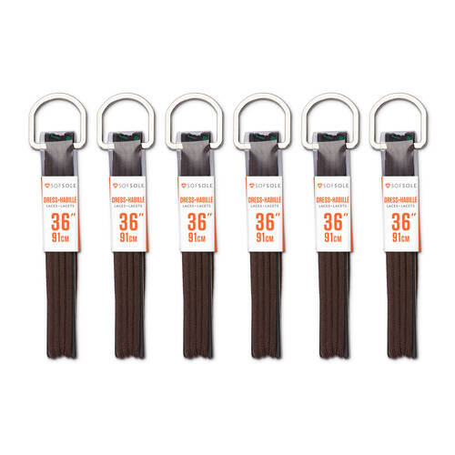 6PK SofSole Dress Casual Sneaker Shoe Laces Round 36in - Brown