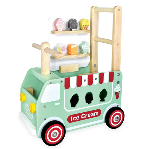 Im Toy 52cm Wood Walk & Ride Ice Cream Truck Sorter Kids Ride-On Toy 12m+