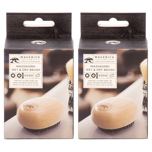 2PK Maverick Wooden Massaging Wet & Dry Brush/Comb 9cm