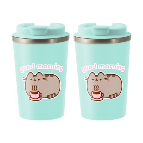 2PK Pusheen Sweet Insulated Metal Travel Drinking Mug 350mL Light Blue