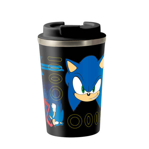 Sonic The Hedgehog Lets Go Insulated Metal Travel Drinking Mug 350mL Black/Blue