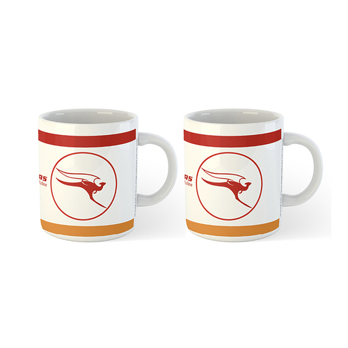 2PK Qantas Australiana Retro Styled 1968 Flying Kangaroo Logo Novelty Mug 300ml