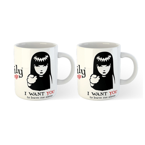 2PK Emily The Strange Leave me Alone Coffee Drinking Mug Red/Black Print 300ml