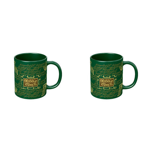 2PK The Lord Of Rings Middle Earth Coloured Coffee Mug Green and Yellow