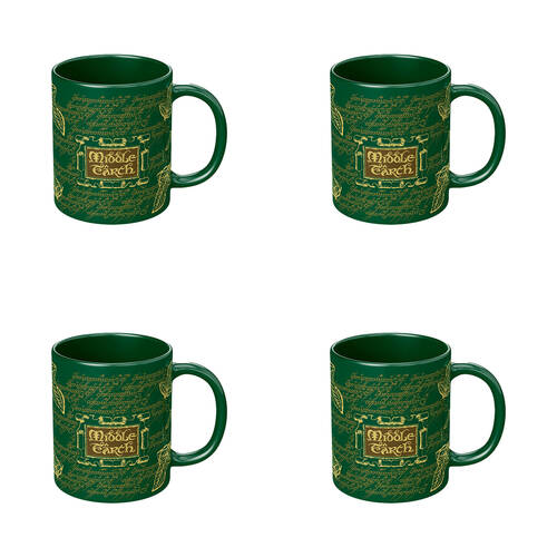 4PK The Lord Of Rings Middle Earth Coloured Coffee Mug Green and Yellow
