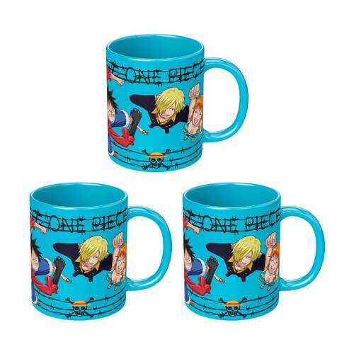 3PK One Piece Characters Ceramic Hot & Cold Drinking Mug Multicolour