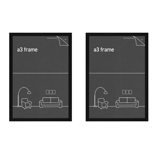 2PK Frames & Hangers Wall Hanging Sleek A3 Picture Print Art Frame Black 28x40Cm