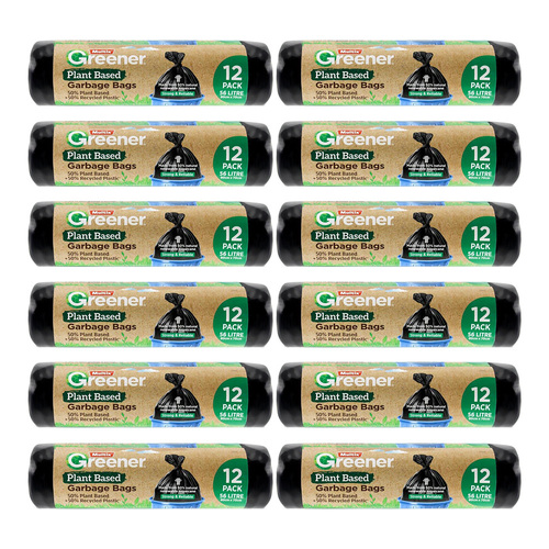 144pc Multix Greener 56L Plant Based Garbage Bags 80x70cm Black