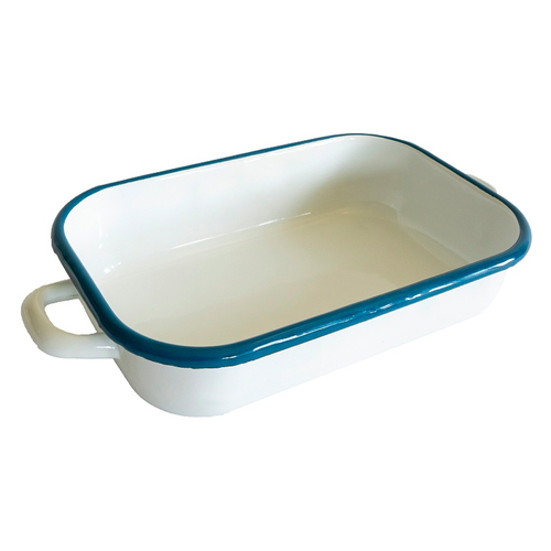 Urban Style Enamelware 2.2L Induction Baking Dish w/ Handles/Blue Rim - White