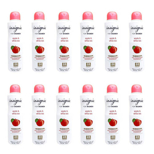 12PK Insignia Women's Deodorant Spray Apple & White Tea 250ml Antiperspirant 