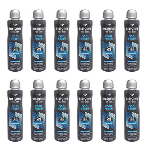 12PK Insignia Men's Deodorant Spray Cool Fresh 250ml 24hr Protection