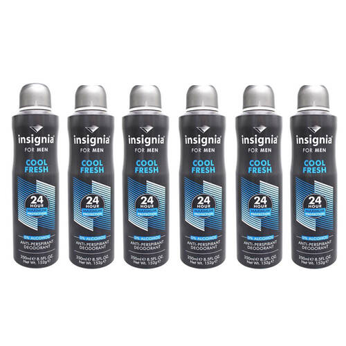 6PK Insignia Men's Deodorant Spray Cool Fresh 250ml 24hr Protection