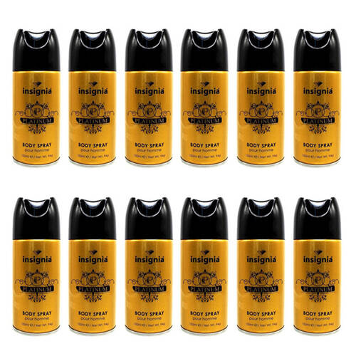 12PK Insignia Men's Body Spray Platinum Pour Homme 150ml Fragrance