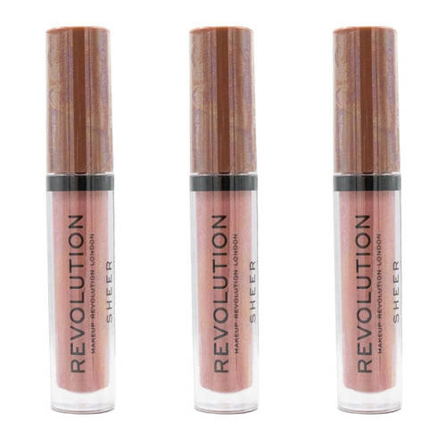 3PK Revolution Sheer Hydrating Lip Gloss Colour 3.5ml Chauffeur 110 Makeup
