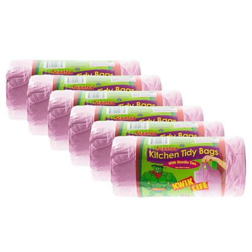 6x 25pc Kwik Life Kitchen Tidy Rubbish Bags Floral Scented 50L/82x64cm