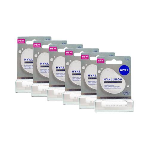 6PK Nivea Hyaluron Lip Balm Moisture Plus w/Hyaluronic Acid 5.2g Scent Free