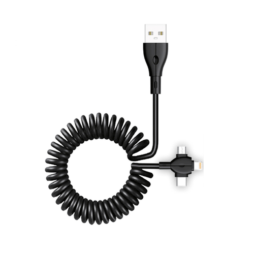 Sansai 3in1 USB to USB-C Micro Charging 1.5m Coiled Cable Assorted Colour