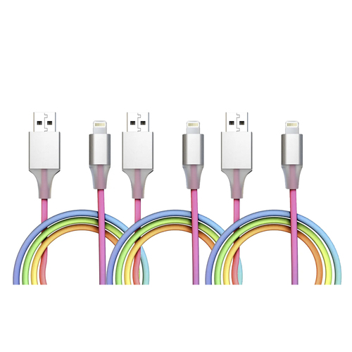 3PK Laser Rainbow 8-Pin To USB Charging Cable For Apple 1m