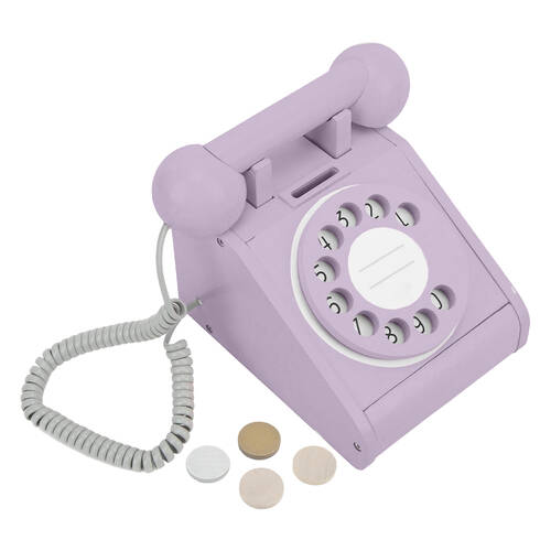 Imagine That Wooden Rotary Retro Telephone Kids Role Play Toy Lavender 3y+