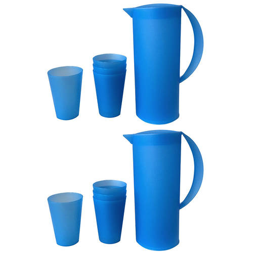 2PK 1.5L Frosted Plastic Jug & 280ml 8PK Cup Set - Blue