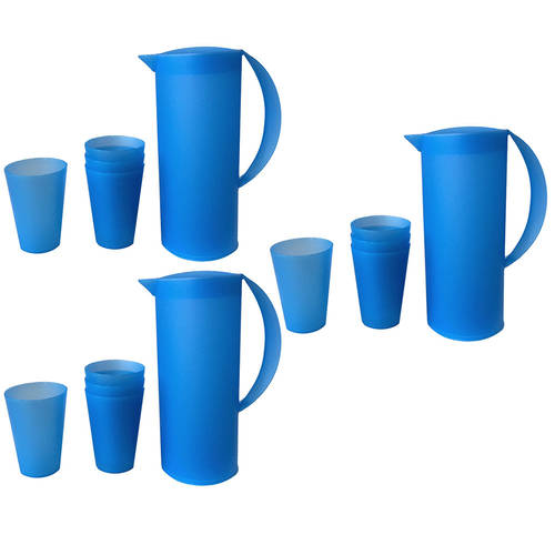 3PK 1.5L Frosted Plastic Jug & 280ml 12PK Cup Set - Blue