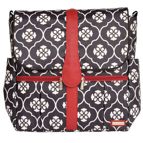 Black Floret Backpack Nappy/Diaper Bag Bottle Holder/Changing Mat/Stroller Clips