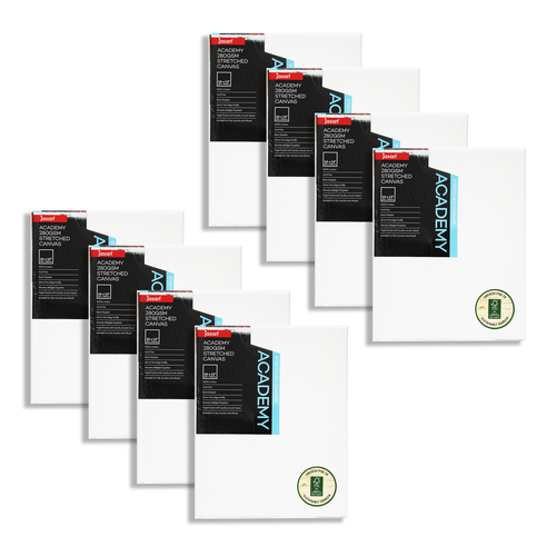 8PK Jasart Academy 10x12" Thin Edge Cotton Stretched Canvas 280GSM - White