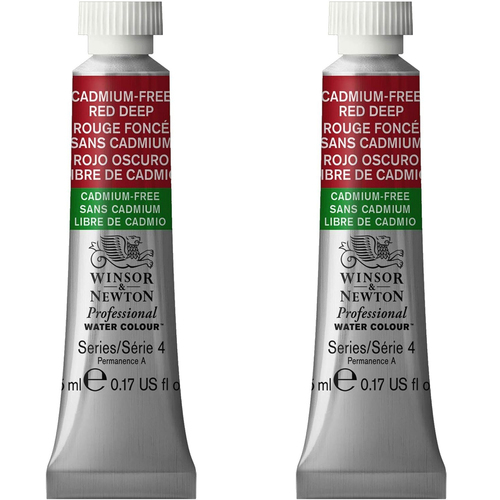 2PK Winsor & Newton 5ml Professional Watercolour Tube Cadmium Free Red Deep S4