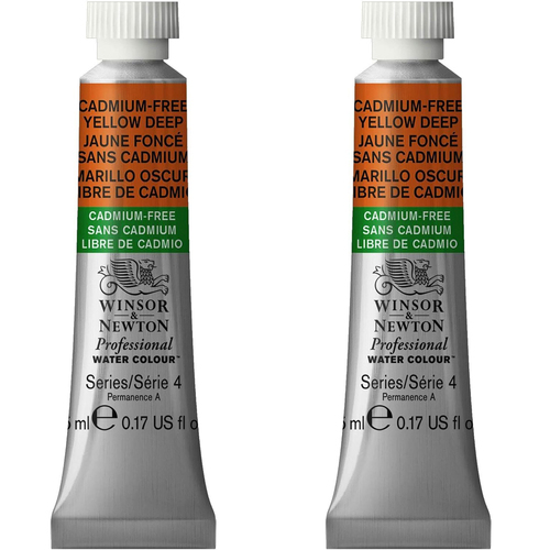 2PK Winsor & Newton 5ml Pro Watercolour Tube Cadmium Free Yellow Deep S4