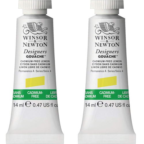 2PK Winsor & Newton 14ml Designers' Gouache Cadmium Free Lemon S4